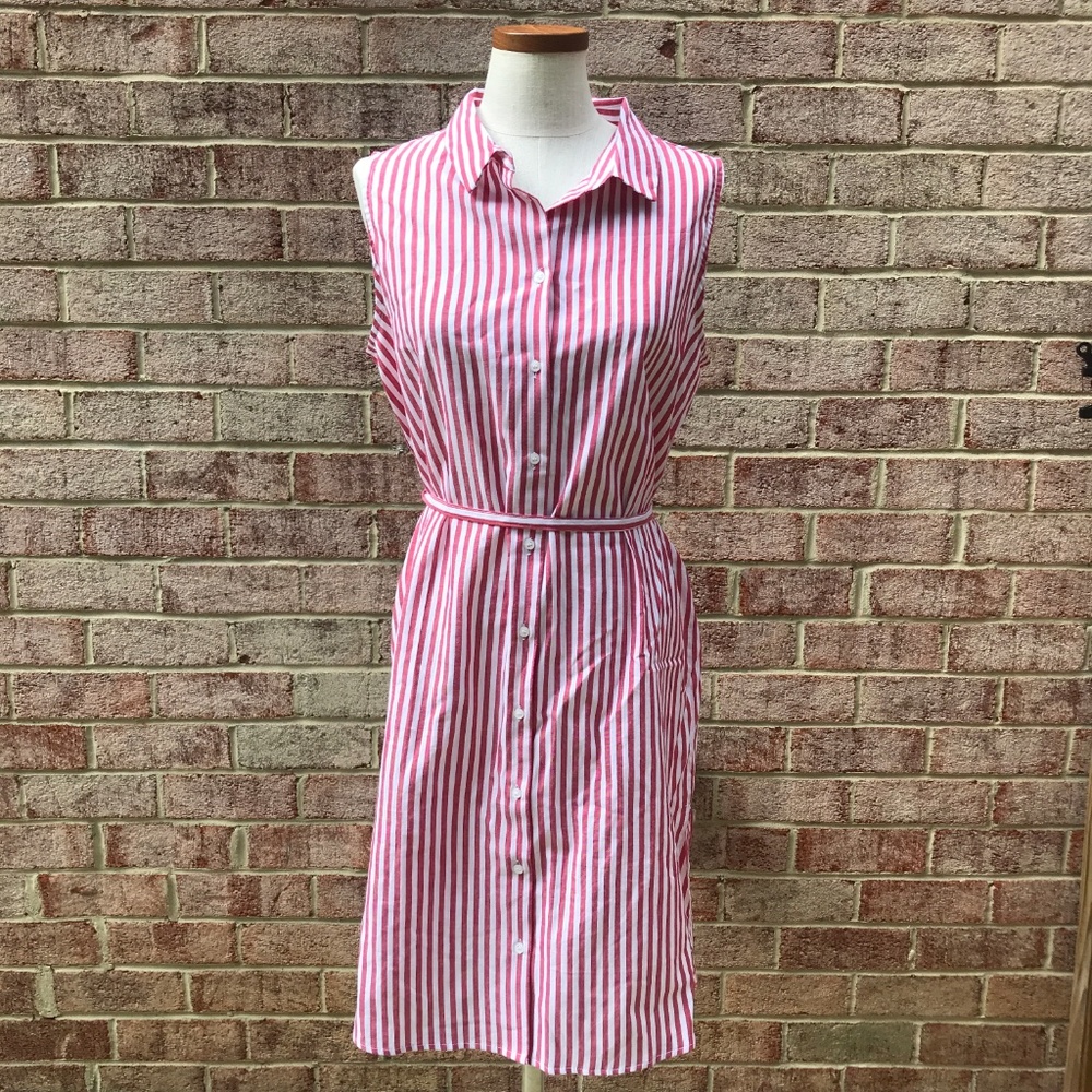NWT Thyme and Honey Red Striped Shirt Dress - Picture 1 of 7